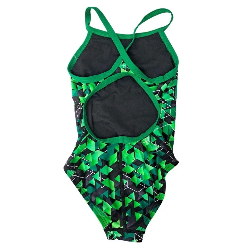 TYR Labrynth DiamondFit One Piece Swimsuit Keyhole Racerback Green Size 24 (7/8)